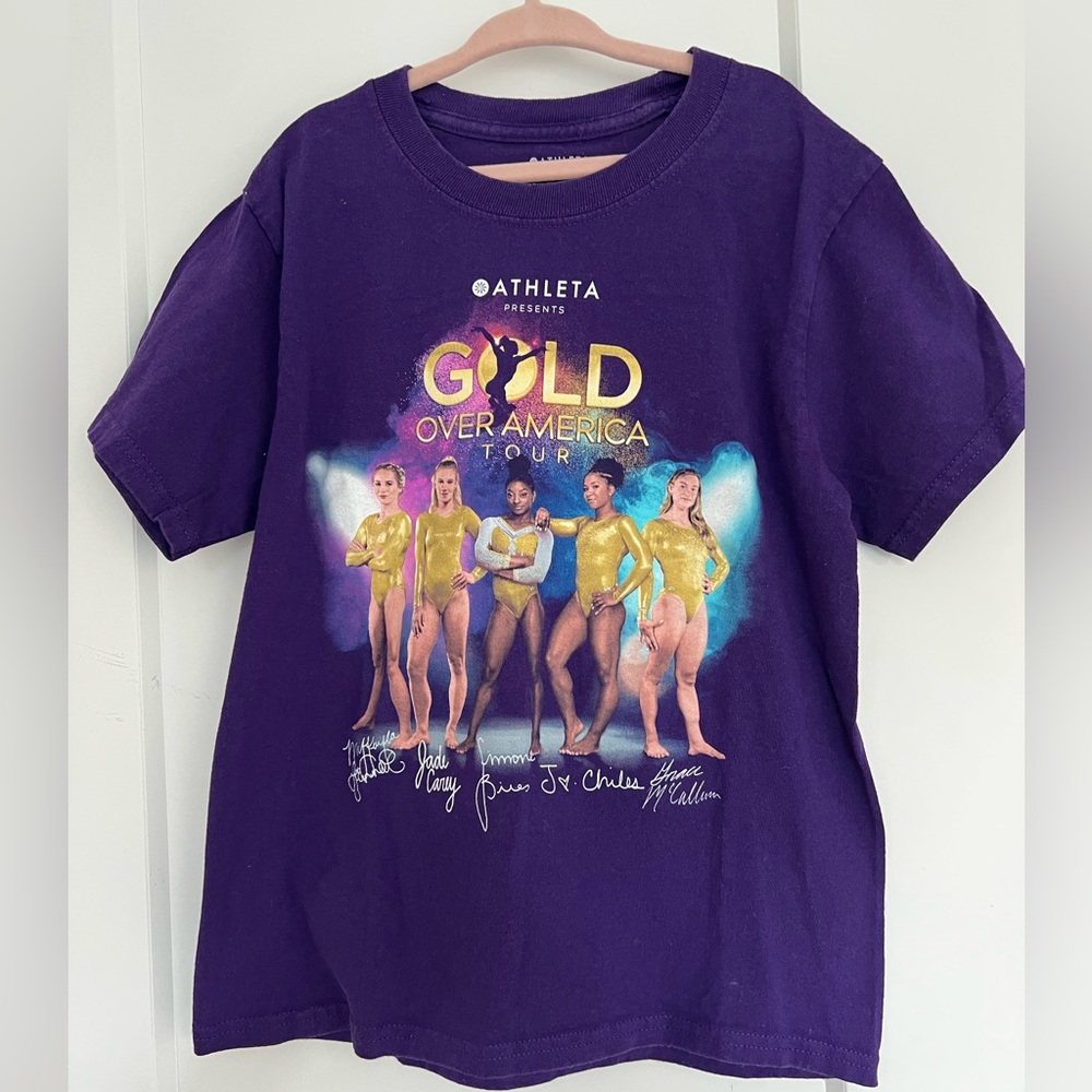 Gold Over America Tour Athleta Purple Gold Graphic Short Sleeve Tee Size Youth S